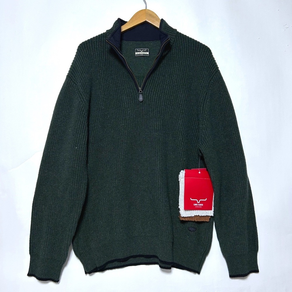 New Kimes Ranch Barton Sweater Mens L Green Quarter Zip Ribbed Knit FA26 Sample